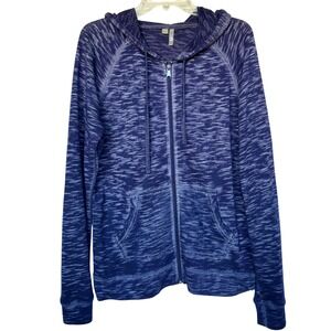 Sporty Heathered Blue Lightweight Zip Hoodie Jacket Silverwear Large Athleisure